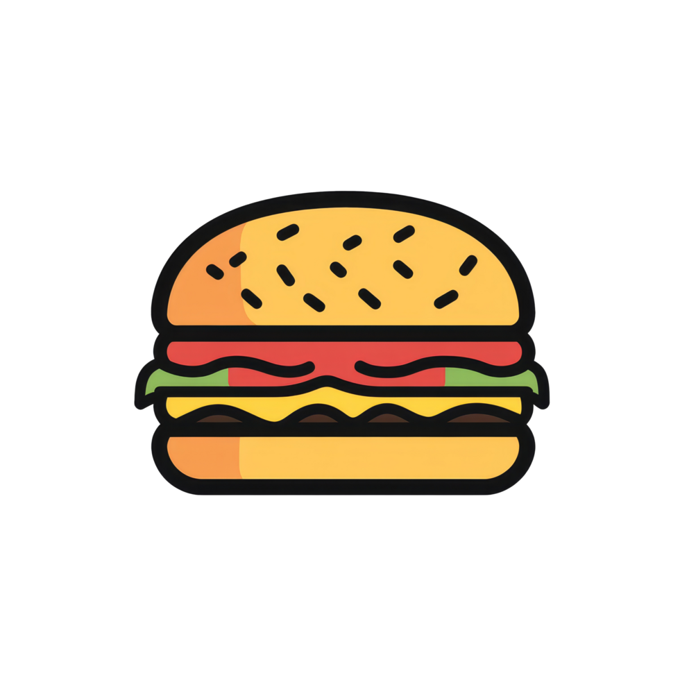 illustration of a colorful burger icon on a transparent background with detailed toppings and bun design, Burger icon on transparent background png