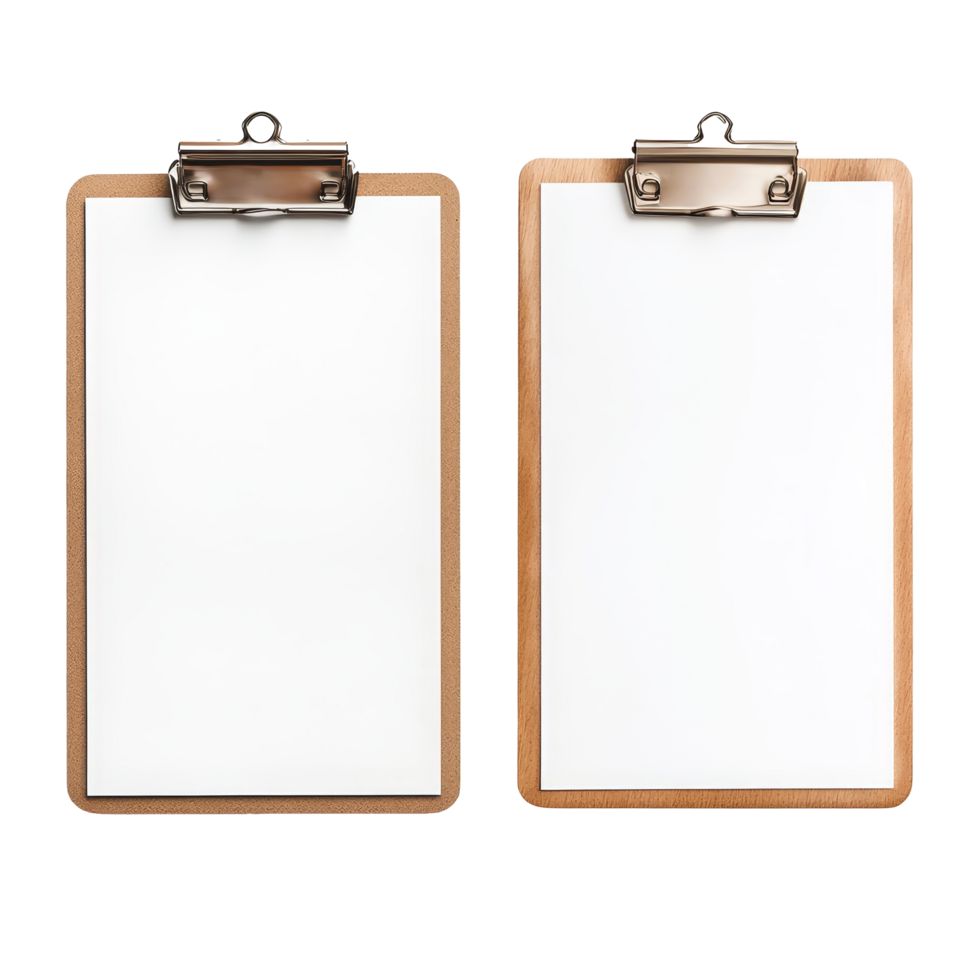 Blank clipboard with and without a paper sheet placed on a simple, clean surface for creative use and organization, Empty blank clipboard with and without paper sheet on transparent background png