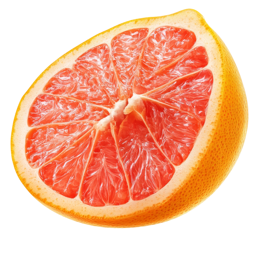 Freshly sliced grapefruit showcasing vibrant pink flesh on a transparent background for culinary use, Grapefruit citrus fruit isolated on trransparent png