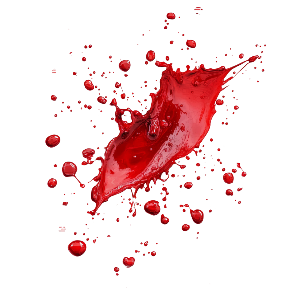 Isolated blood splatter against a transparent background showcasing bright red droplets and splashes, Blood Splatter Isolated on transparent background png