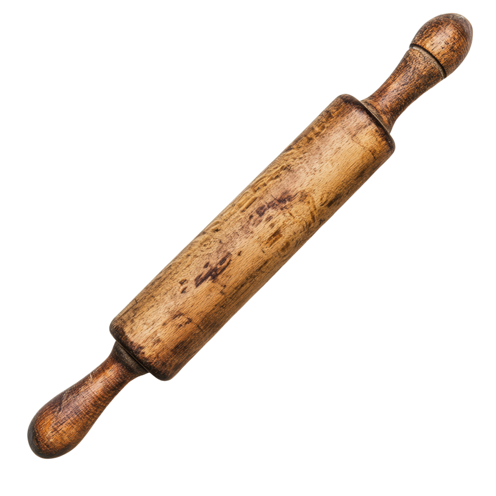 Wooden rolling pin for baking, crafted from natural wood, isolated on a transparent background, perfect for kitchen use, Wooden rolling pin isolated png