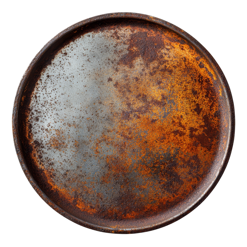 Rusty metal plate isolated on a transparent background showcasing textures and colors indicative of age and wear, rusty metal plate isolated on transparent background png