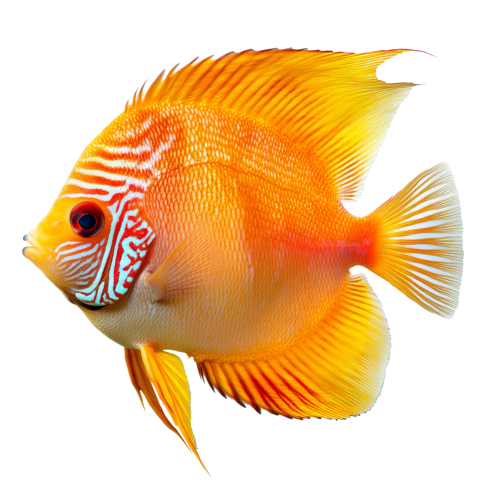 Colorful discus fish swimming gracefully against a transparent background with vivid hues, discus fish isolated on transparent background png
