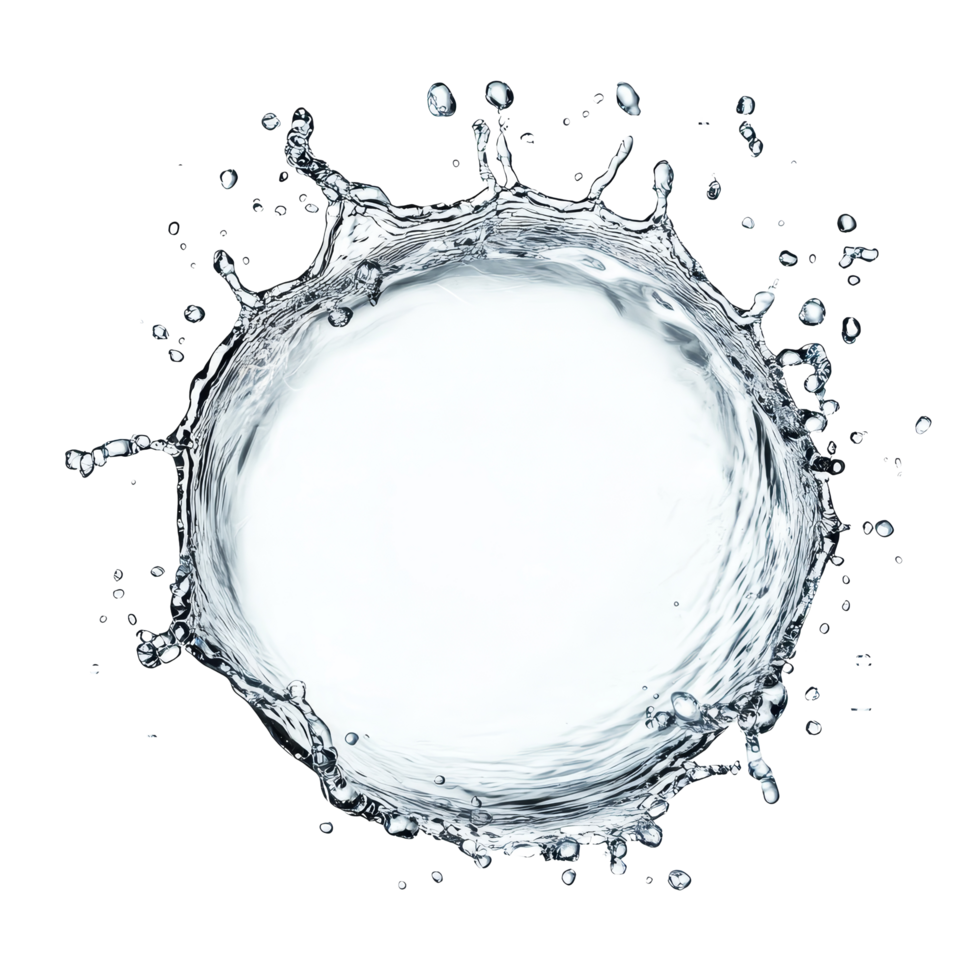 Water splash forming a circular shape in a clear, isolated setting against a transparent background, Water splash forming a circle isolated png