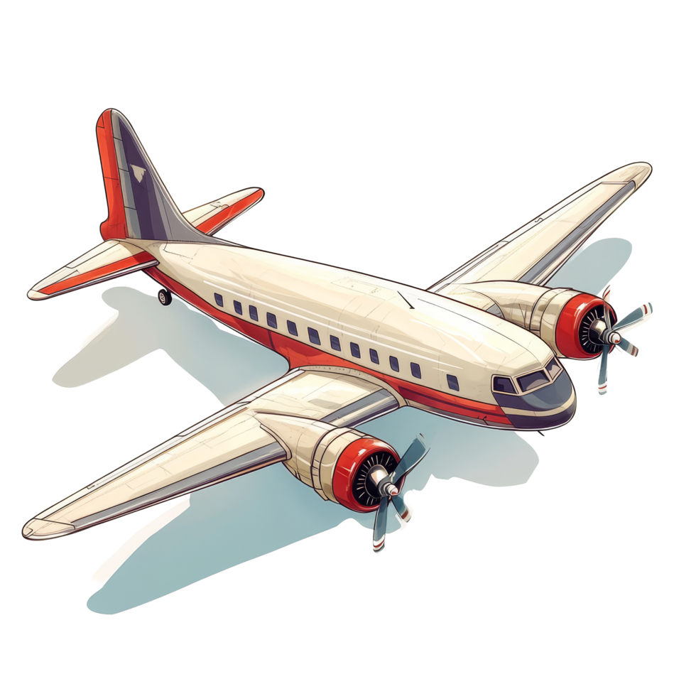 A distinct vintage airplane design featuring prominent propellers and a classic color scheme, Airplane isolated Stock Illustration png