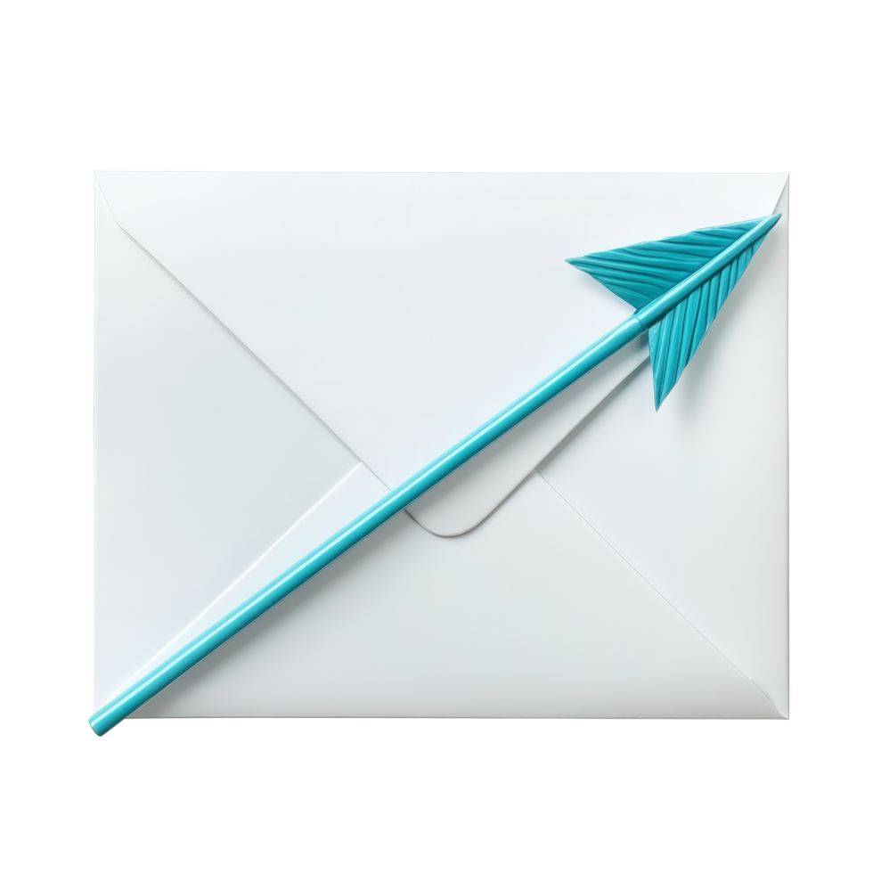 Envelope with a blue arrow on a clean transparent background emphasizing communication and direction choices, envelope with blue arrow isolated on a transparent background png