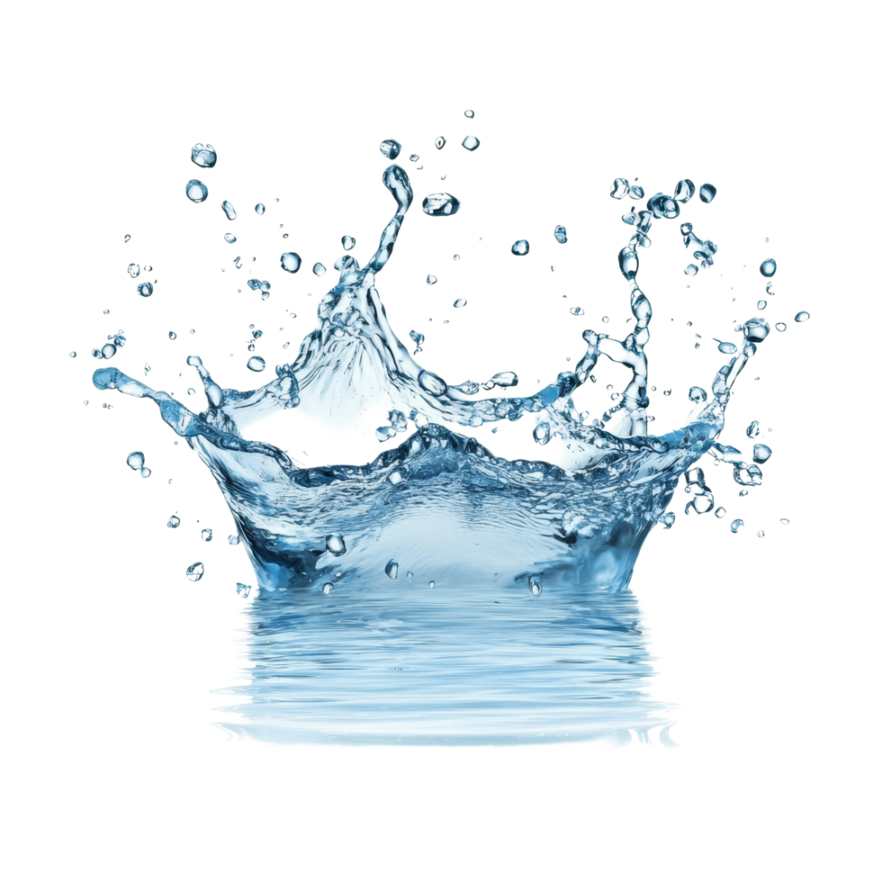 A stunning water splash captured against a transparent background showcasing fluid dynamics and movement in nature, water splash isolated on transparent background png