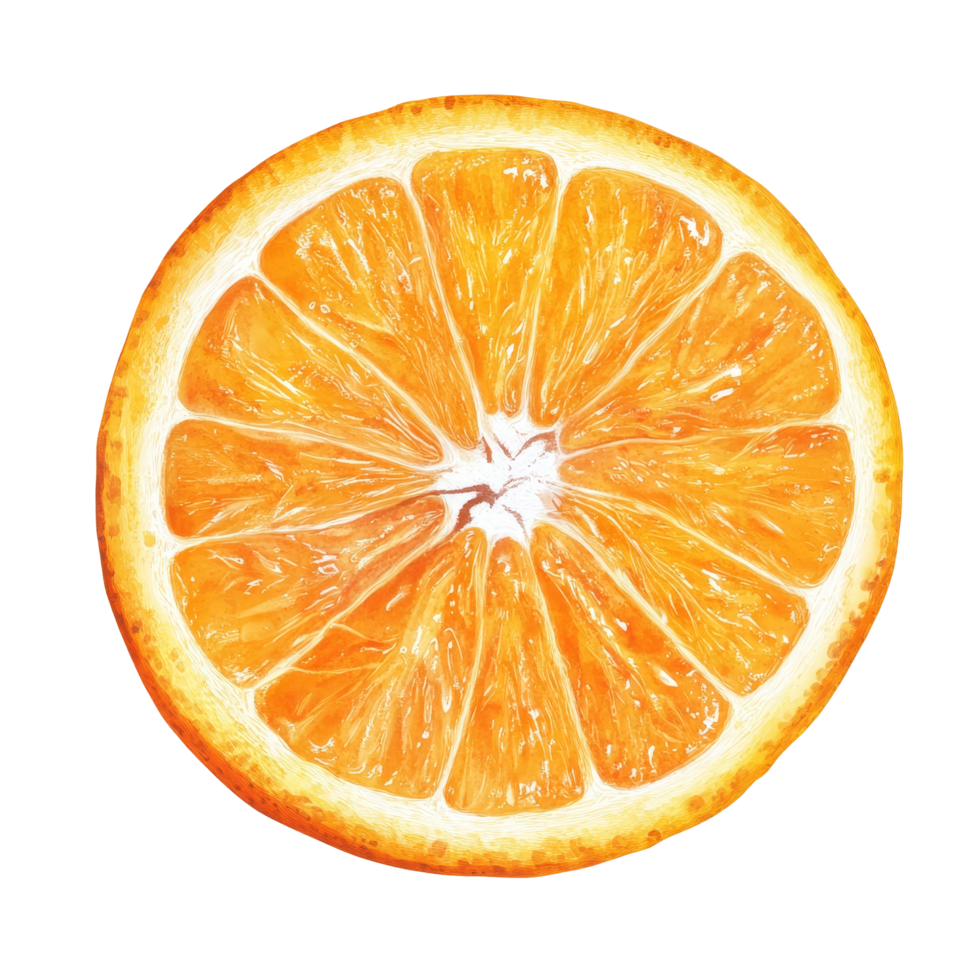 Fresh orange fruit slice displayed against a clean transparent background highlighting its vibrant color and texture, Orange fruit slice on transparent background png