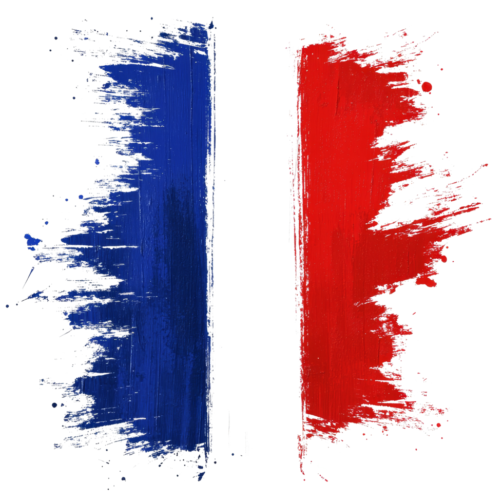 Artistic representation of the France flag with brush strokes on a transparent background showcasing national colors, france flag with brush stroke paint isolated on transparent background png