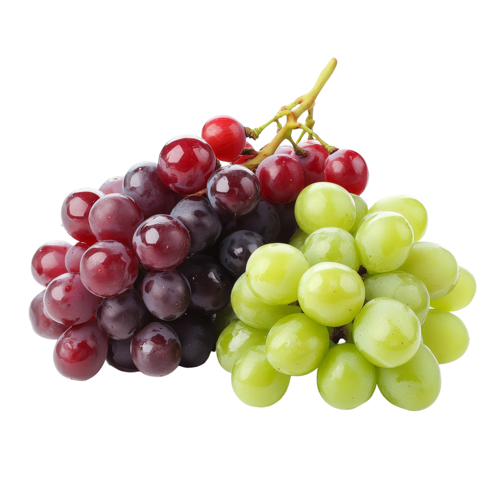 Fresh red and green grapes on a transparent background highlighting their vibrant colors and natural beauty, red and green grapes in transparent background png