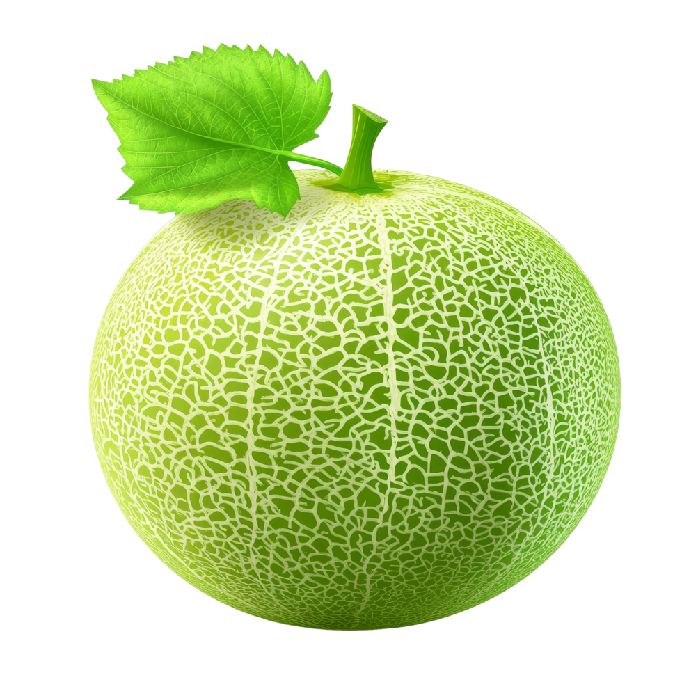Freshly harvested melon with a green leaf isolated against a transparent background for culinary and artistic presentations, melon with leaf isolated on transparent background png