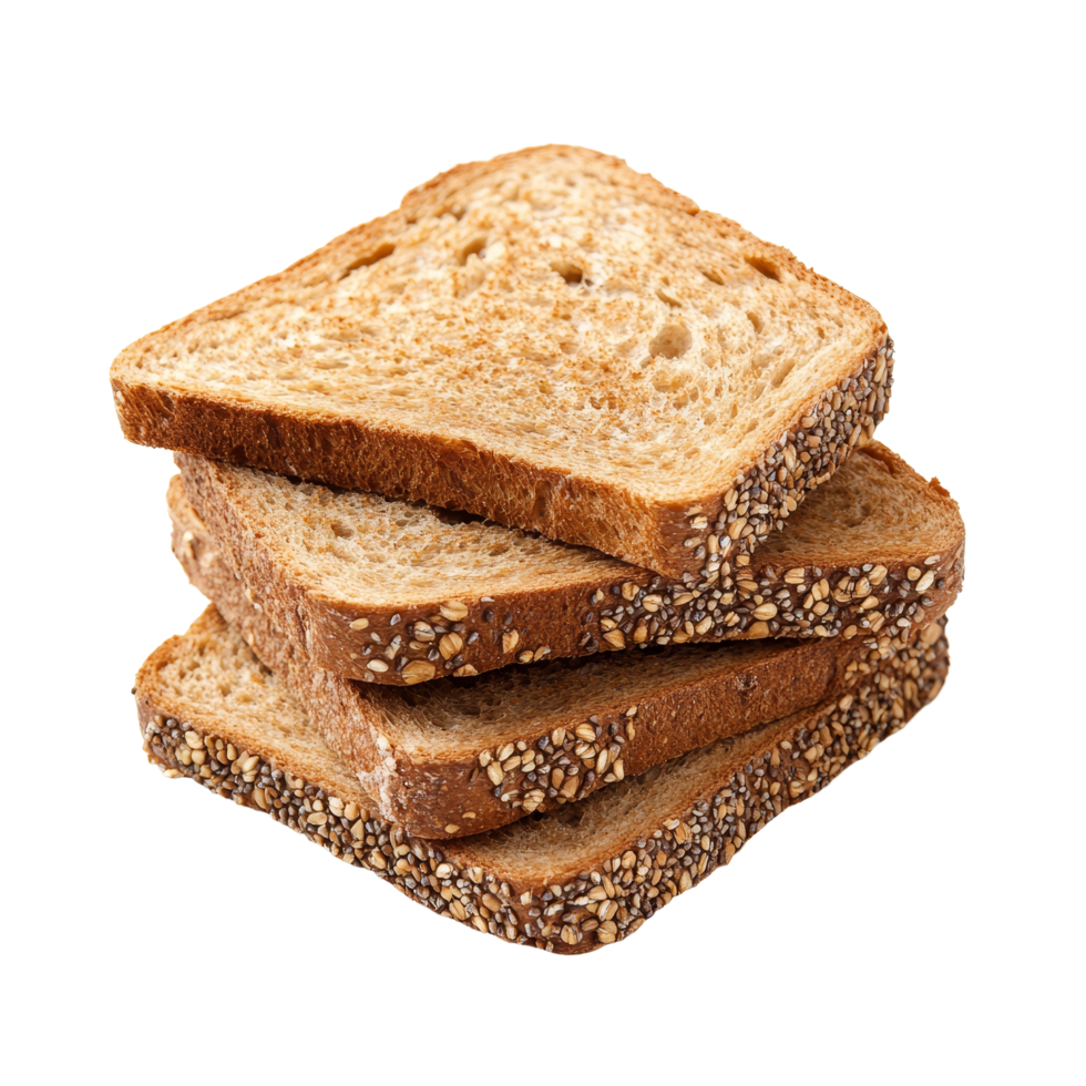 Whole grain sliced bread stacked neatly on a clean transparent background, perfect for healthy sandwiches or toast, whole grain sliced bread on transparent backgroundfile png