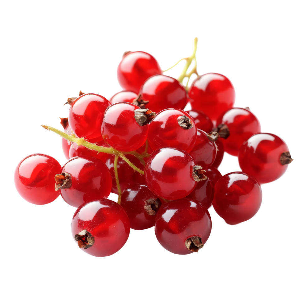 Fresh red currants displayed on a bright transparent background showcasing their vibrant color and juicy texture, Fresh red currant fruit on a transparent background png