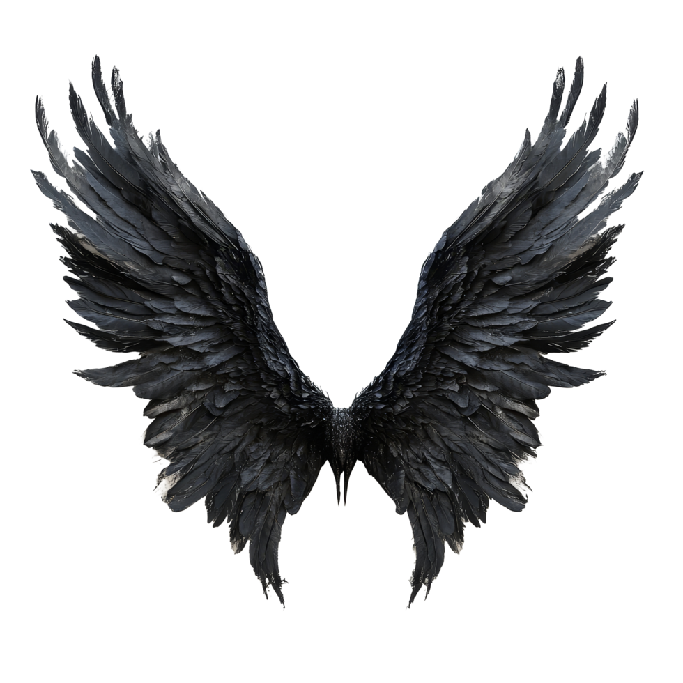 Dramatic black demon wings display against a stark transparent background for artistic inspiration and fantasy themes, Demon wings on transparent background png