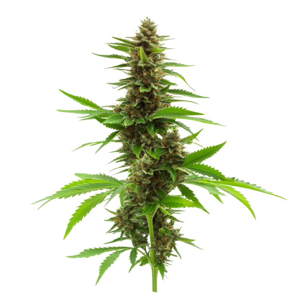 Cannabis hemp plant with vibrant green leaves and dense buds against a transparent background in a studio setting, Cannabis hemp plant transparent background png