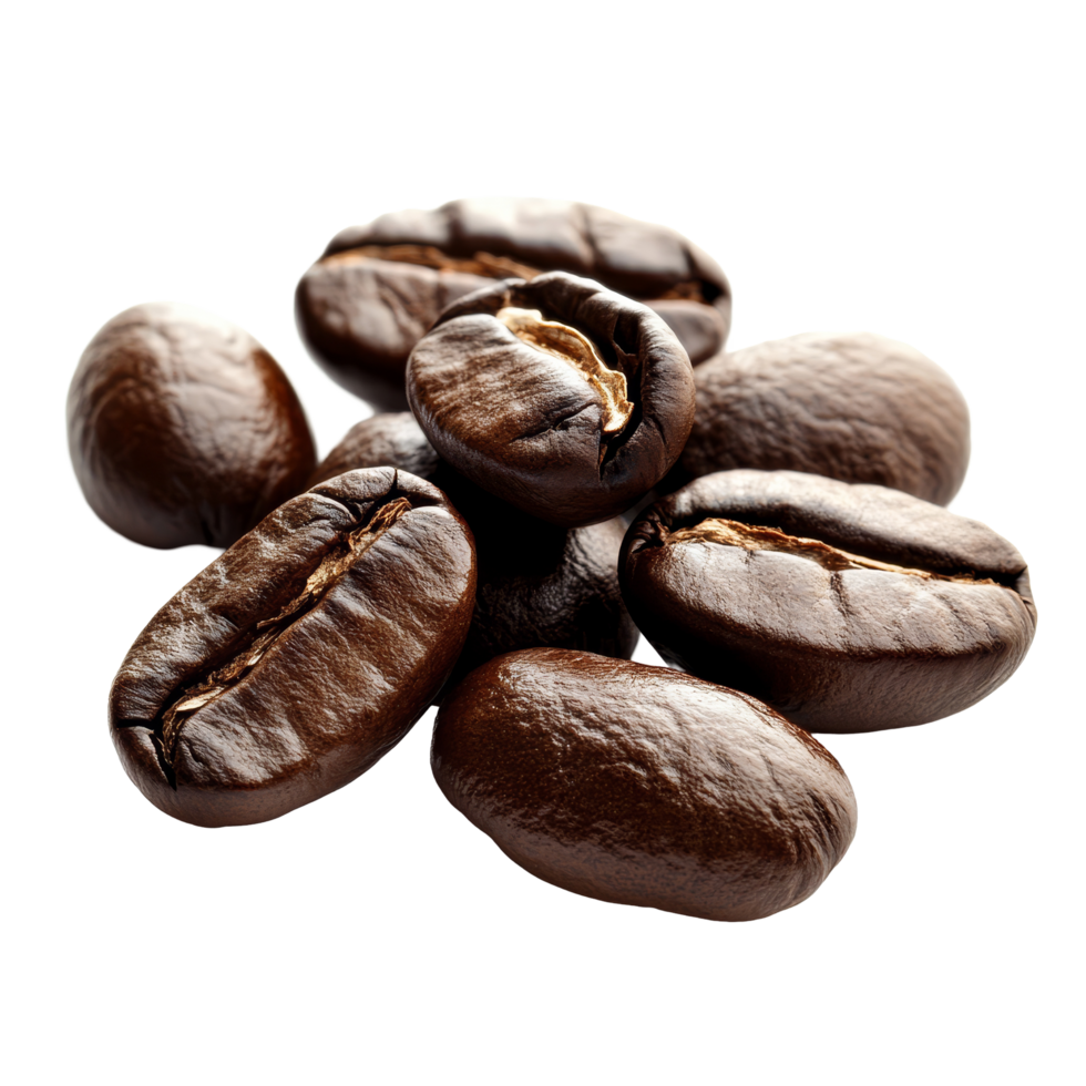 Roasted coffee beans displayed on a transparent background for culinary and beverage use, Roasted coffee beans isolated png