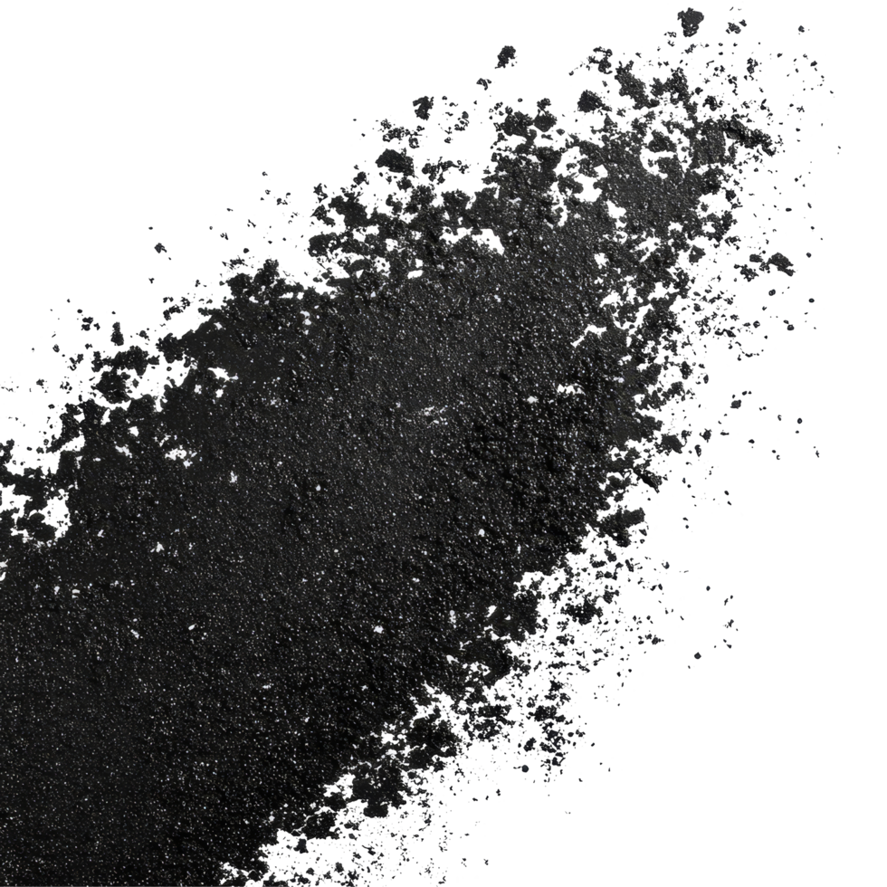 A closeup view of black grainy texture resembling powdery transparent on a transparent background, black grainy texture of old surface or powder isolated on transparent background png
