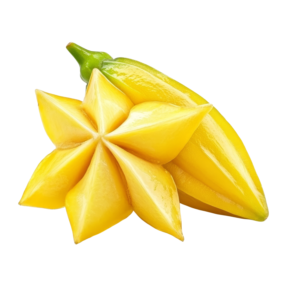 Fresh, ripe carambola star fruit displayed on a clean, transparent background ready for culinary use and nutrition, carambola star fruit isolated on transparent background png