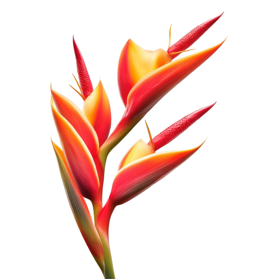 Vibrant heliconia flower blooming with striking colors against a clean transparent backdrop, heliconia flower on transparent background png