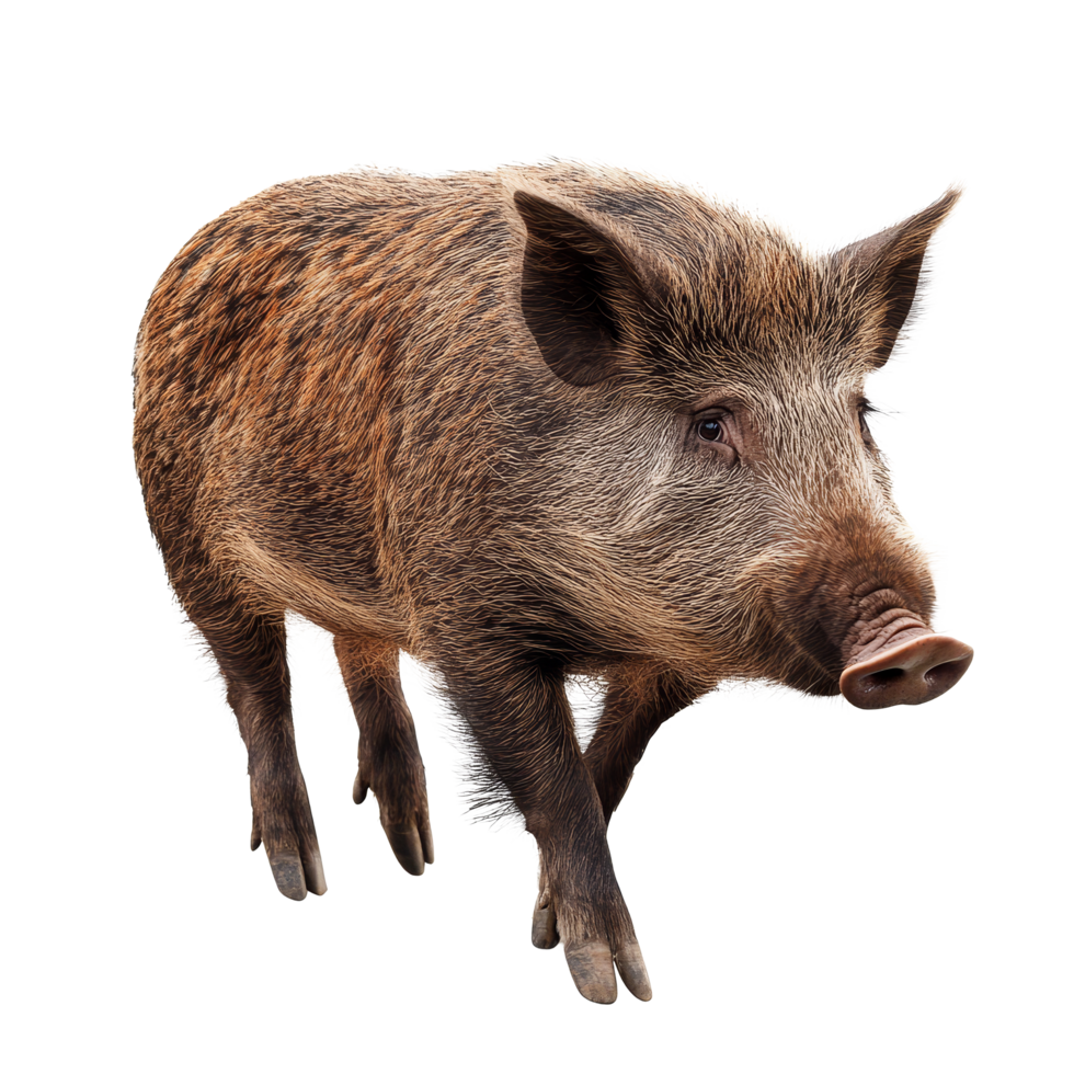 Wild boar walking on a transparent background, showcasing its distinctive features and natural movement, Wild Boar isolated on transparent background png