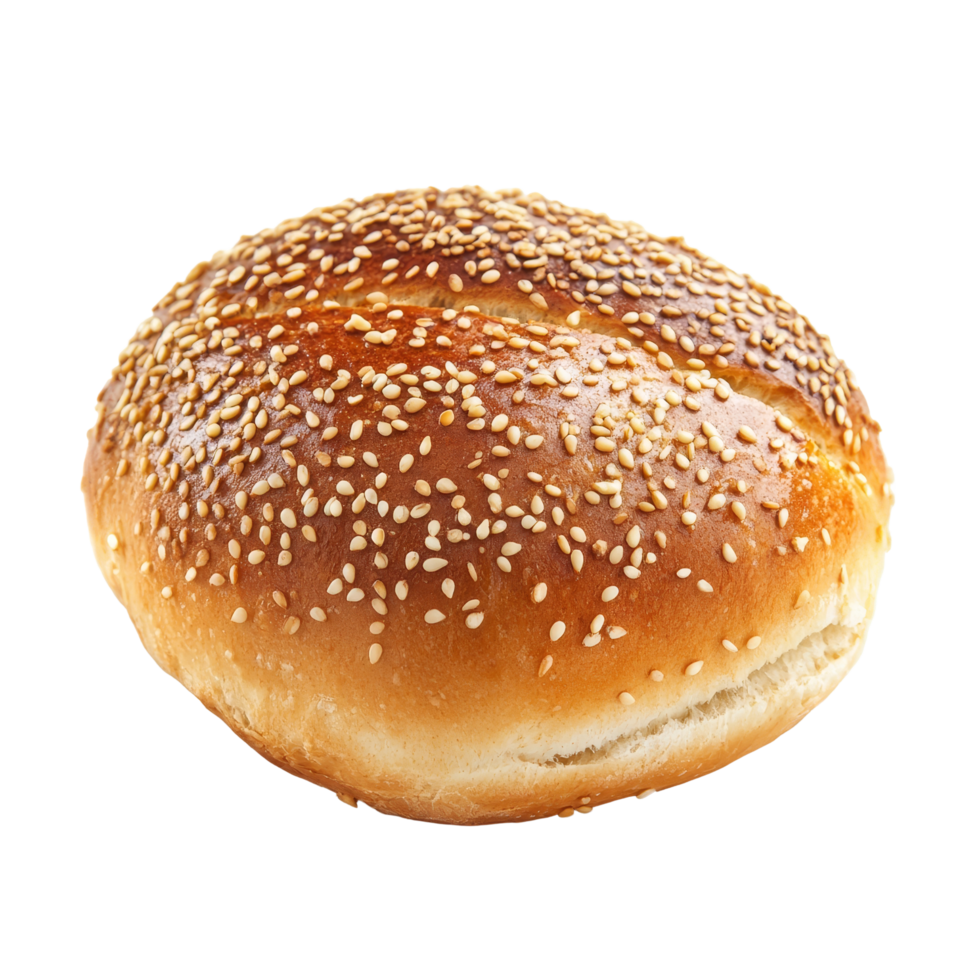 Freshly baked sesame bun bread resting on a transparent background ideal for sandwiches or burgers, sesame bun bread on transparent background png