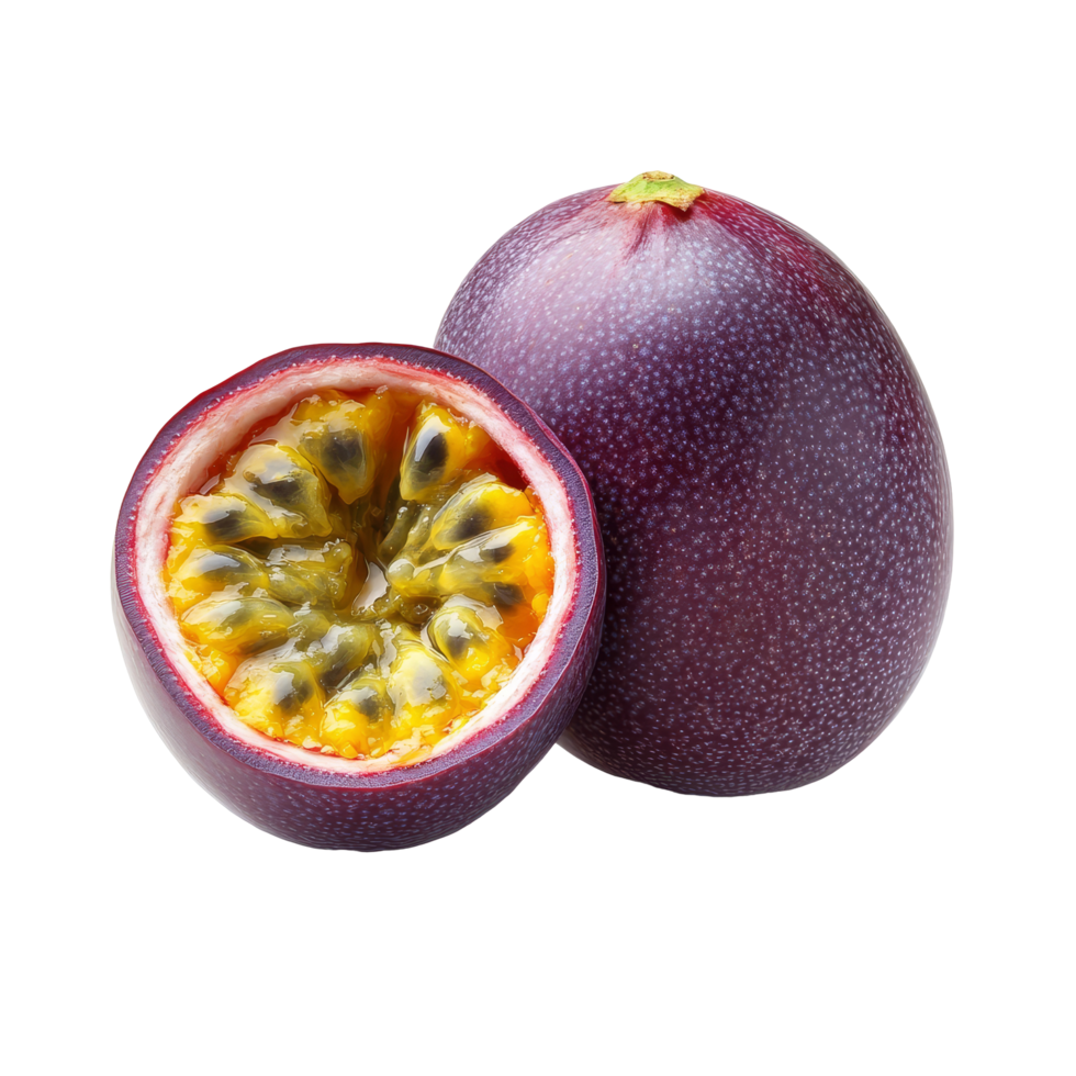 Sweet passionfruits arranged on a transparent background showcasing vibrant colors and unique texture, sweet passionfruits isolated on transparent background png