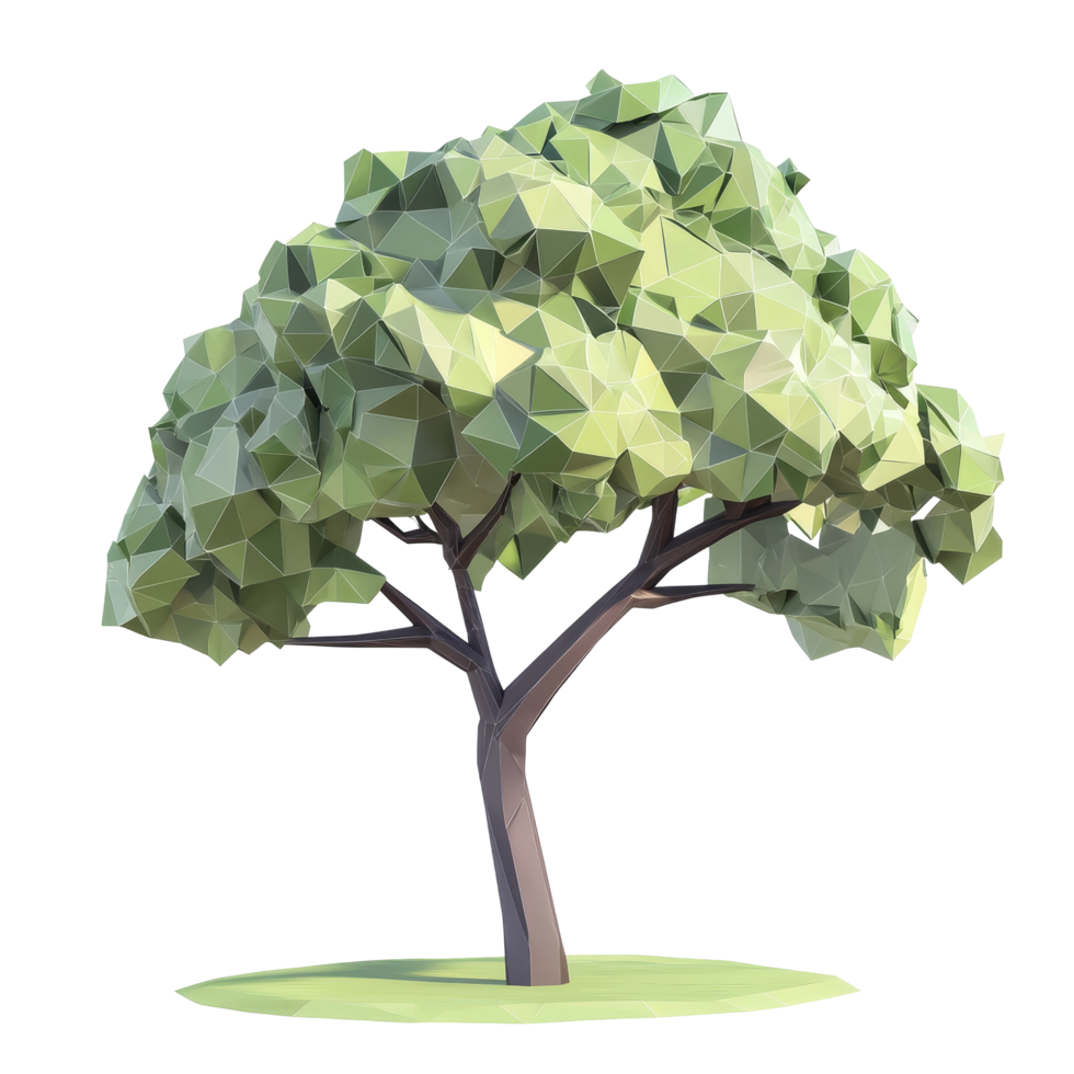 Geometric green tree design isolated on a transparent background creating a modern, minimalist aesthetic, Geometric green tree flat 3d isolated on transparent background png