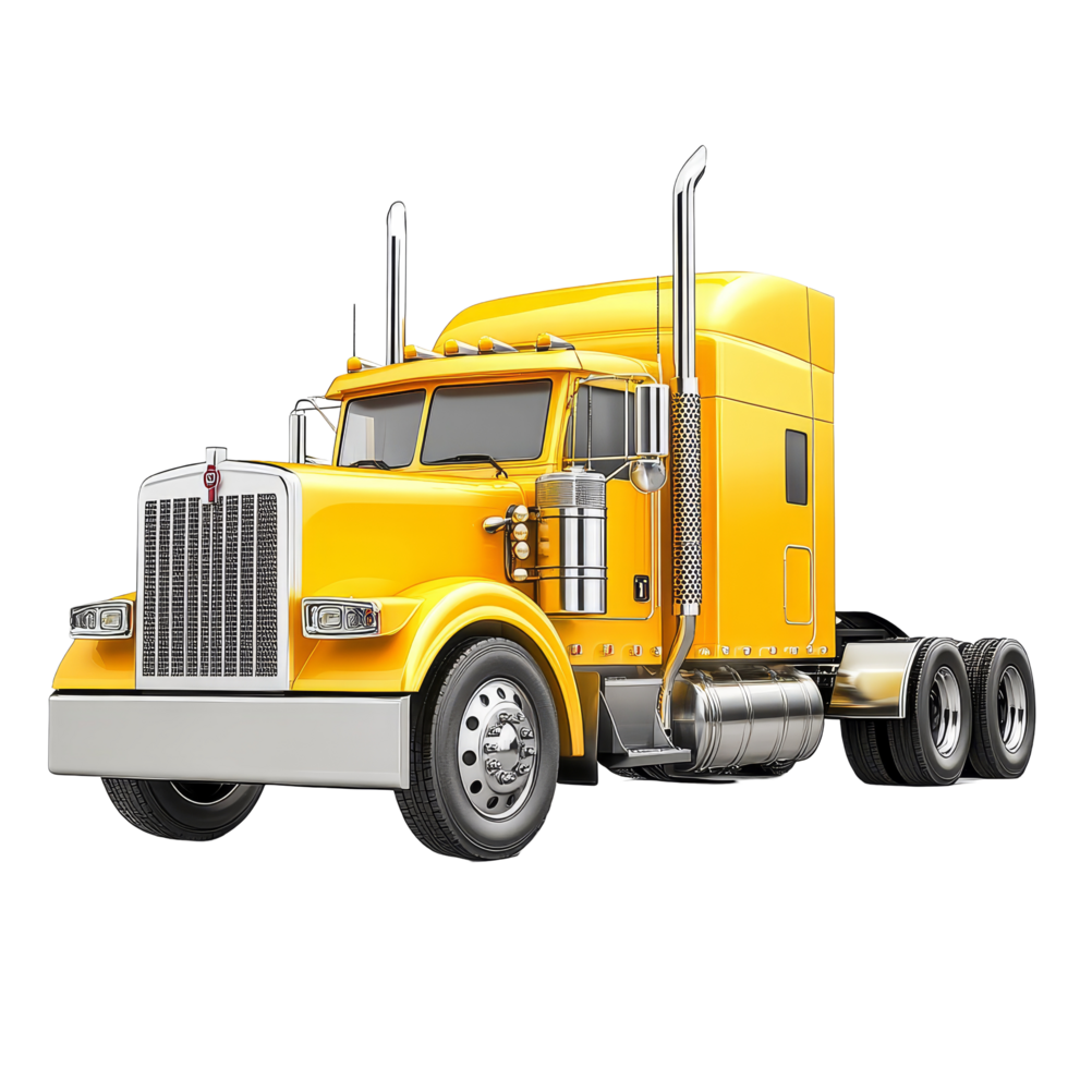 Bright yellow truck isolated on a clean transparent background showcasing its sleek design and powerful features, yellow truck isolated on transparent png