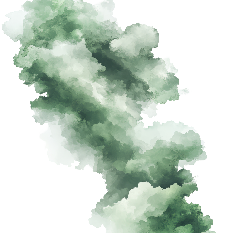 A swirling blend of green clouds against a transparent backdrop creates a unique artistic effect in a serene composition, green clouds on transparent background png