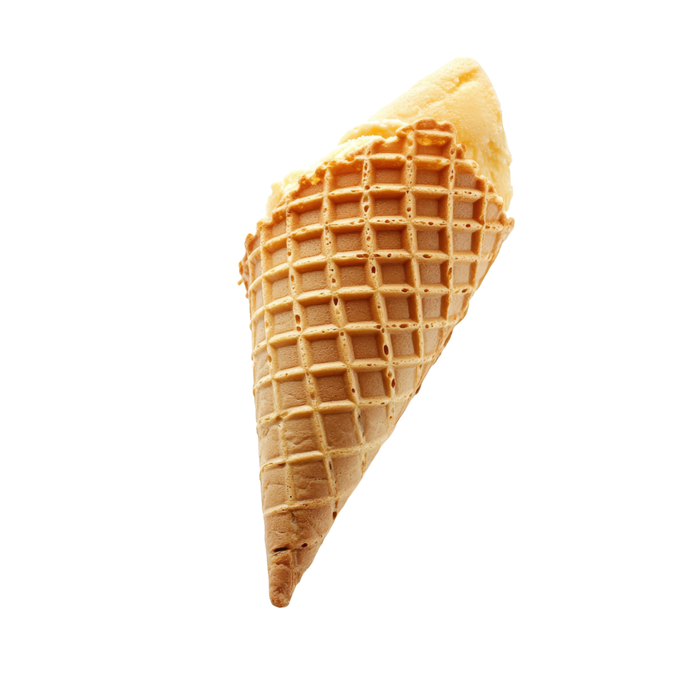 Different angle of a waffle ice cream cone isolated on a transparent background, perfect for dessert photography, different angle of empty waffle ice cream cone isolated on transparent background png