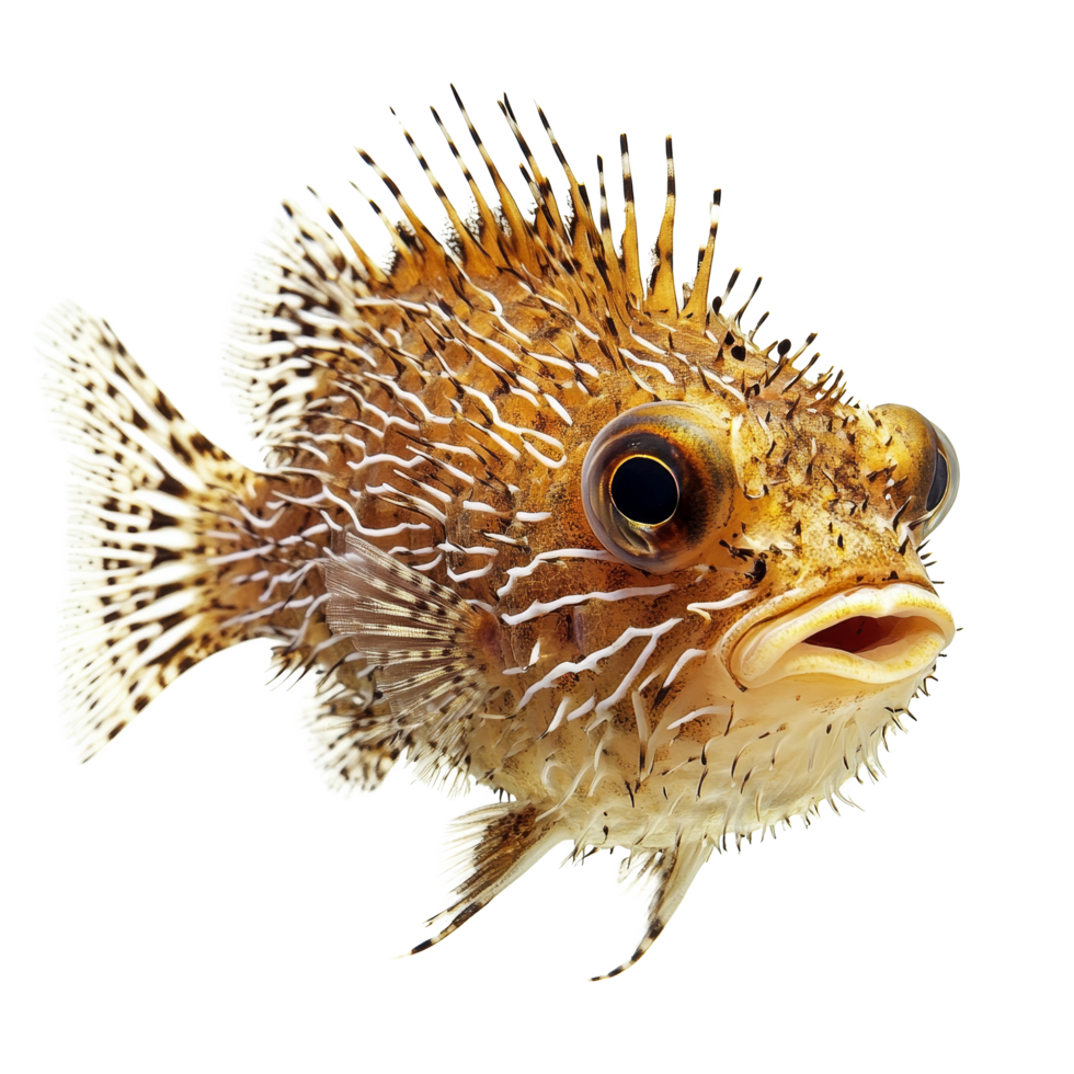 A porcupinefish swims gracefully, showcasing its unique features against a transparent backdrop, a porcupinefish isolated on transparent background png