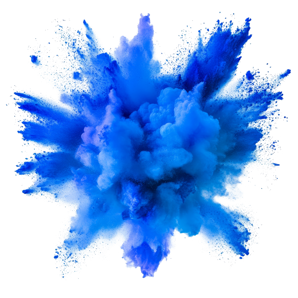 Vibrant blue color explosion against a transparent background showcasing an artistic burst of transparent hues, blue color explosion isolated on transparent background png