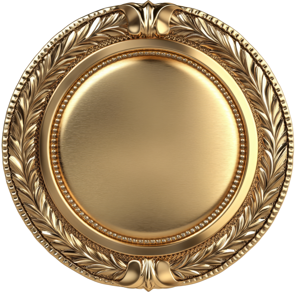 Elegant gold seal with intricate leaf patterns, perfect for awards and certificates in formal settings, Gold seal png
