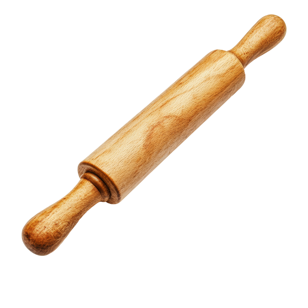 Crafted wooden rolling pin isolated on a transparent background for baking and culinary preparation, Wooden rolling pin isolated png
