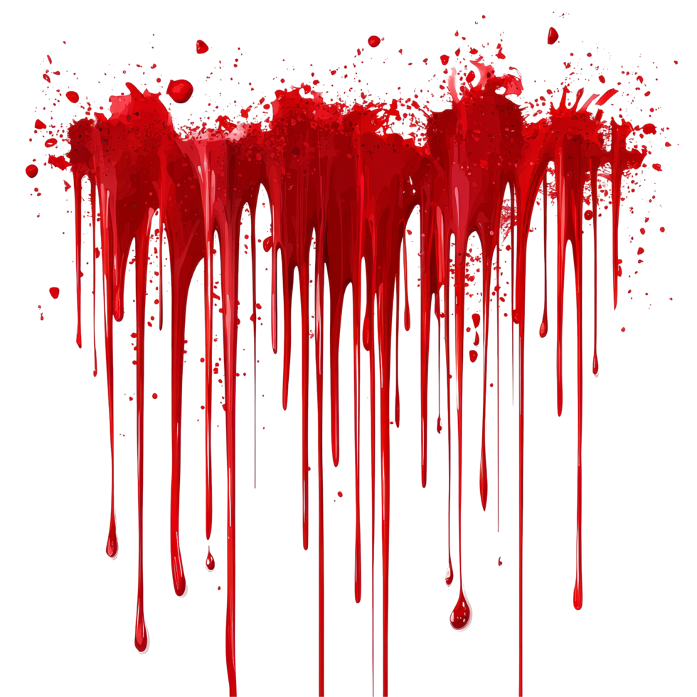 A chilling blood splatter creates a horror effect on a stark transparent backdrop, enhancing the unsettling atmosphere, Horror Scene Blood Splatter Stain on transparent background png