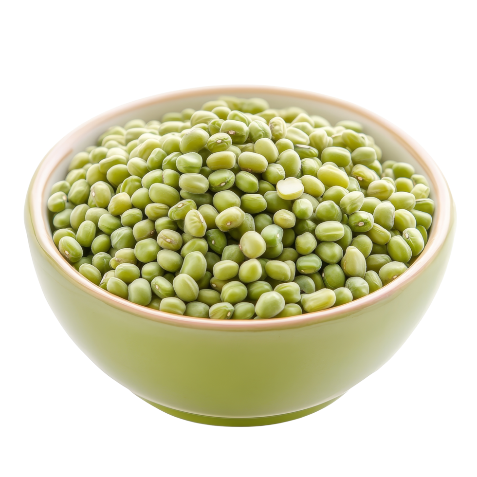 Peeled split mung beans in a green bowl isolated on a transparent background for culinary uses and nutritional benefits, peeled split mung beans in a bowl isolated on transparent background png