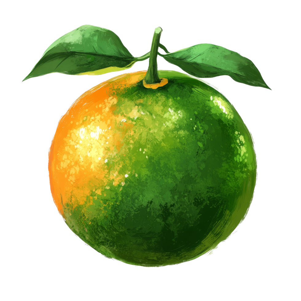 A vibrant green and orange tangerine resting on a transparent background, showcasing the fruits natural colors and textures, green orange tangerine on transparent background png