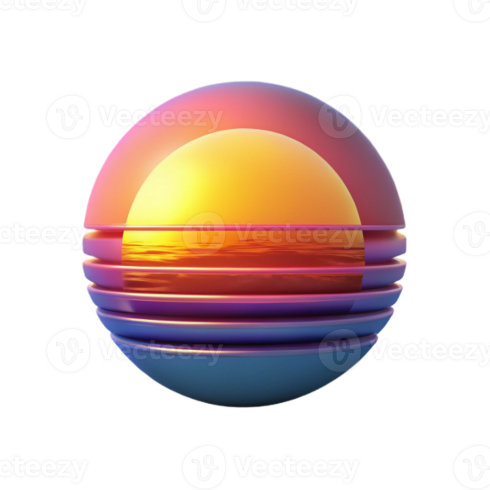 Sunset Sphere Render, Retro Gradient Hues, Layered Ocean Design, Abstract Background Image png