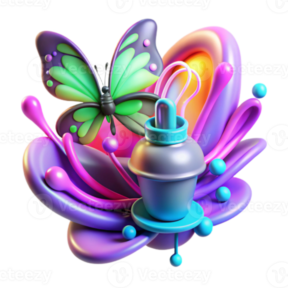 Vibrant Illustration Butterfly and Abstract Colorful Liquid Forms png