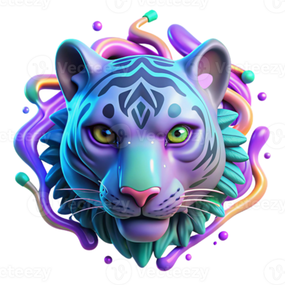 Vibrant Tiger Head Illustration with Abstract Background png