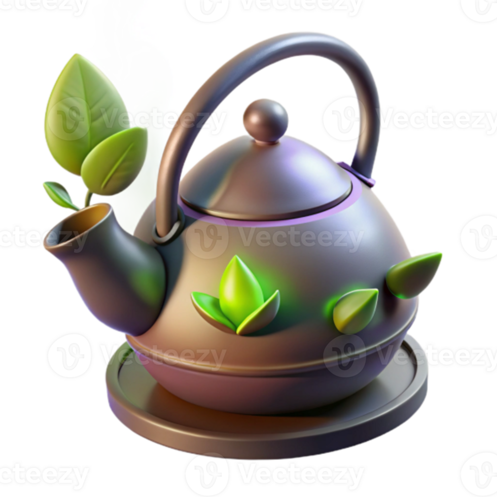 Render of a Tea Kettle with Leaves Illustration png