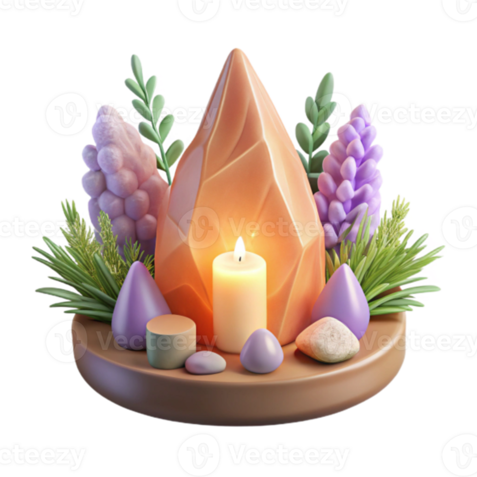 Serene Render of a Crystal Candle Holder with Lavender and Greenery png