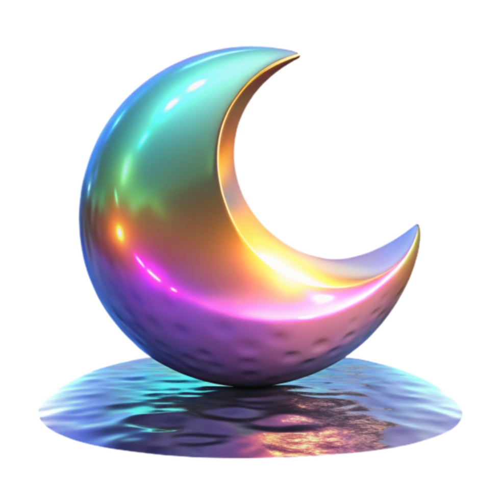 Iridescent Crescent Moon Render, Abstract Night Sky Background png