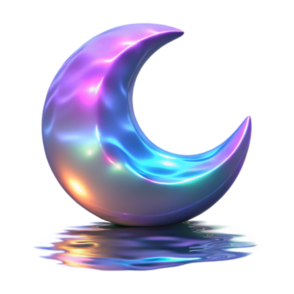 Iridescent Crescent Moon Render Abstract Background png