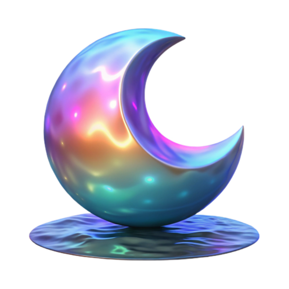 Crescent Moon Render Iridescent Chromatic Abstract Background png