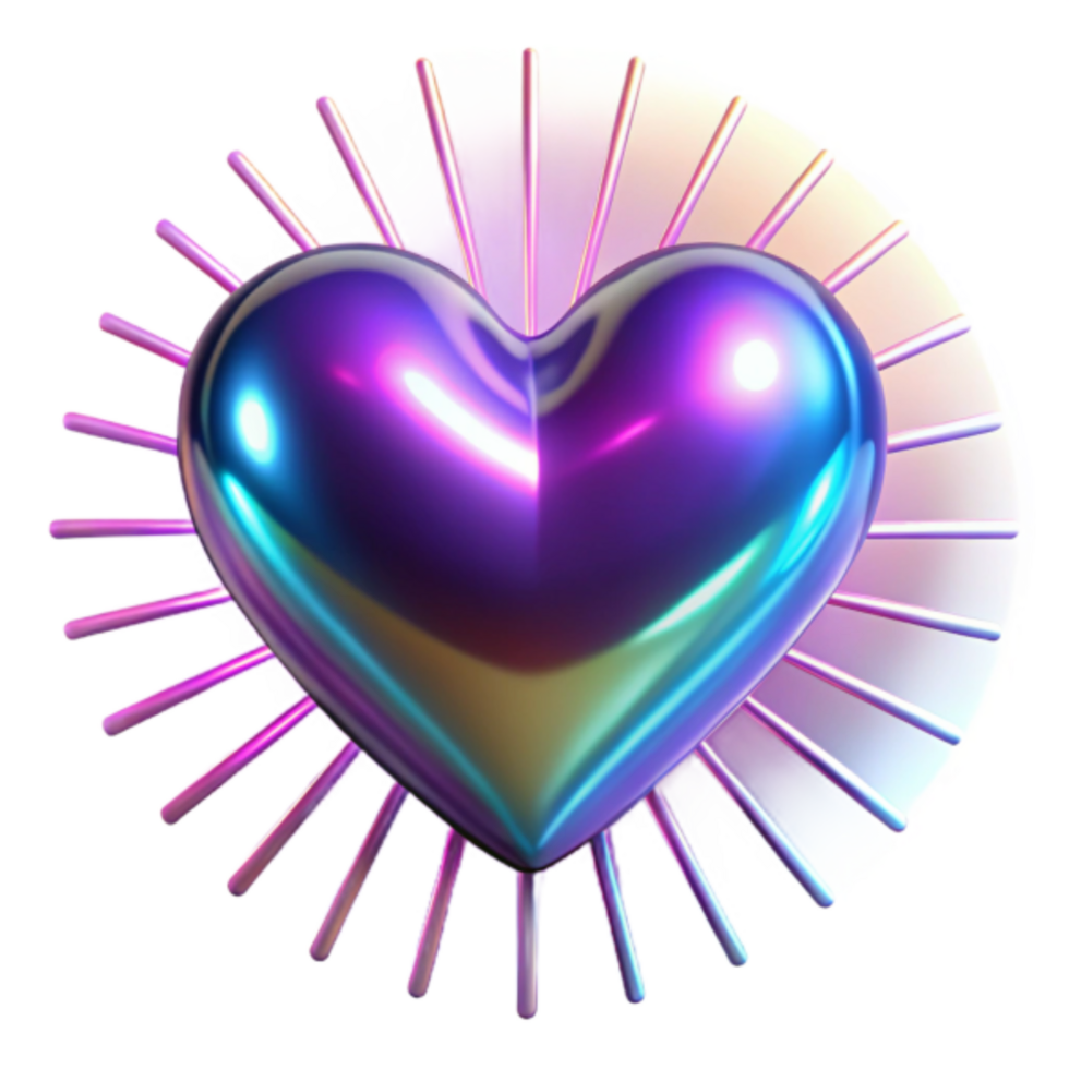Iridescent Heart with Rays Illustration png
