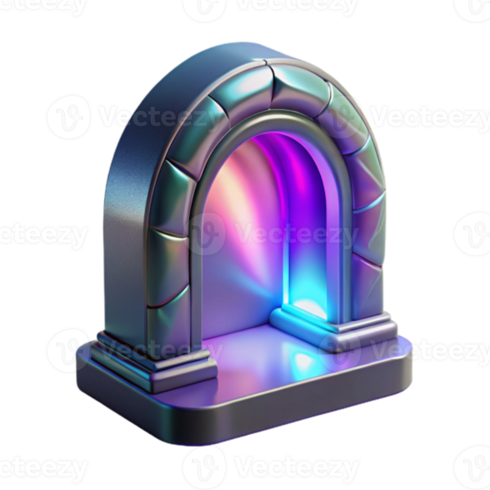 Render of Glowing Archway, Neon Portal, Iridescent Arch, Fantasy Gateway, Abstract Background, Futuristic Entrance, Digital Art, Sci-Fi Portal, Mystic Passage, Cyberpunk Arch png