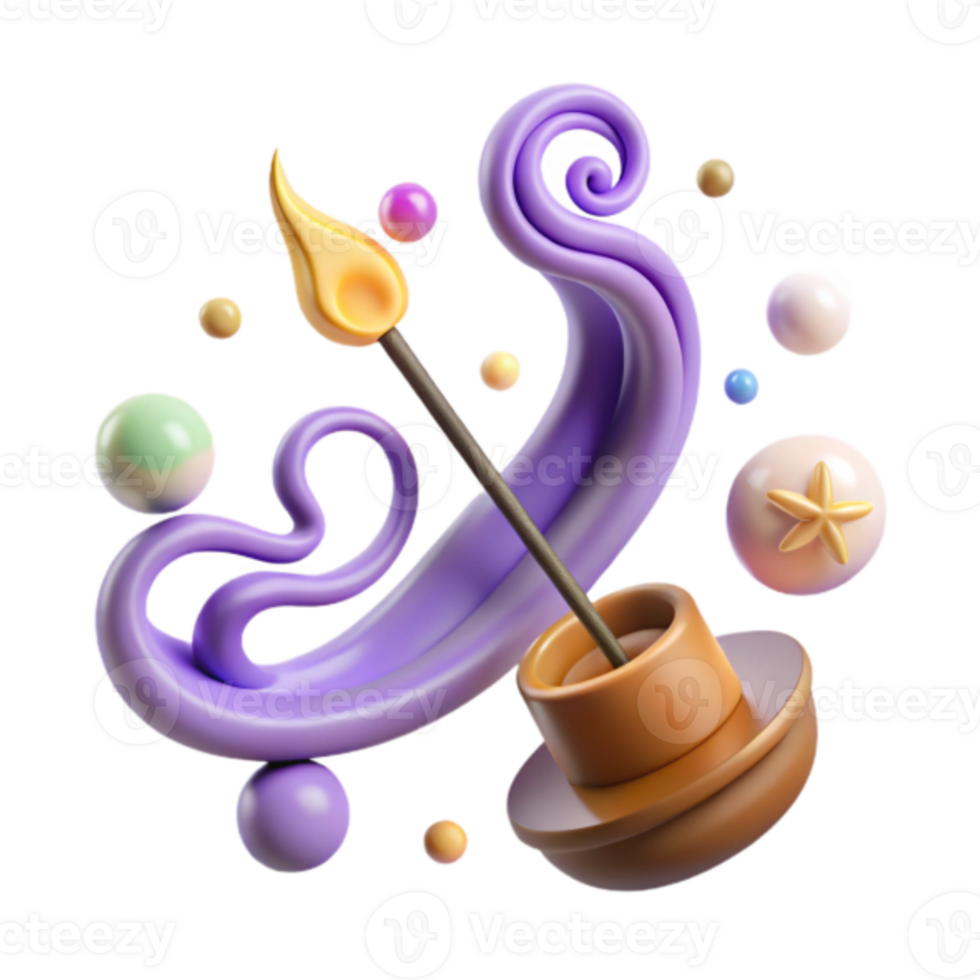 Whimsical Render of Abstract Purple Swirl and Paintbrush png