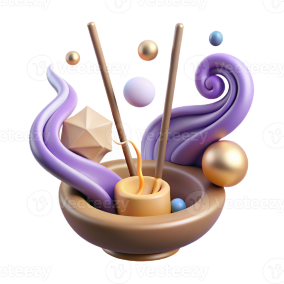Abstract Render of Bowl with Chopsticks, Swirls and Spheres png