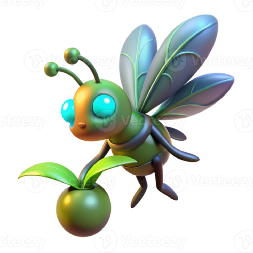 Adorable Render of a Cartoon Bee with Plant png